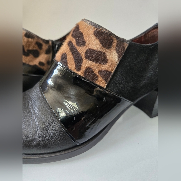 HISPANITAS Leather/Patent Leather/ Fur Black/Leopard Print Block Heel Shoes.40 - Picture 5 of 12